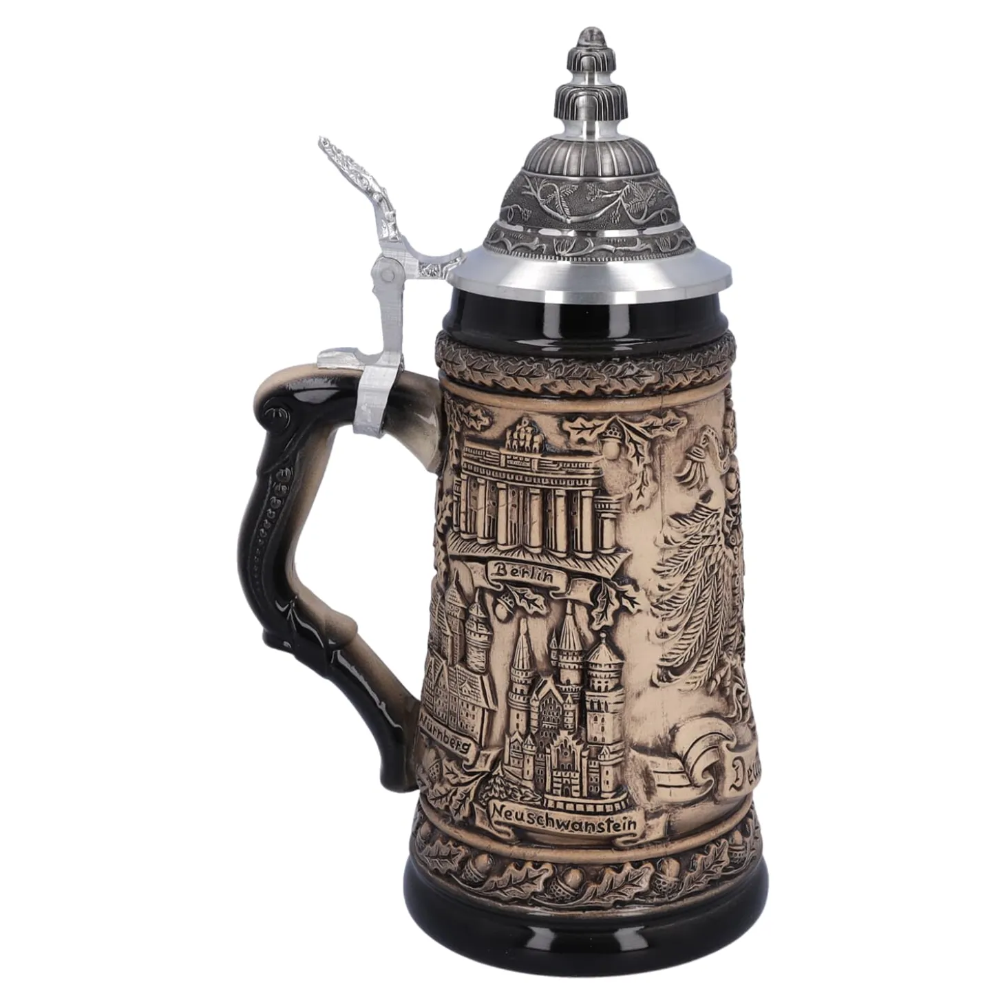 Bierkrug Mit Zinndeckel "Deutschland", Natur, 0,5L