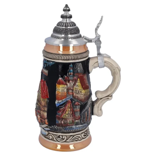 Bierkrug Mit Zinndeckel "Rothenburg", Schwarz, 0,25L