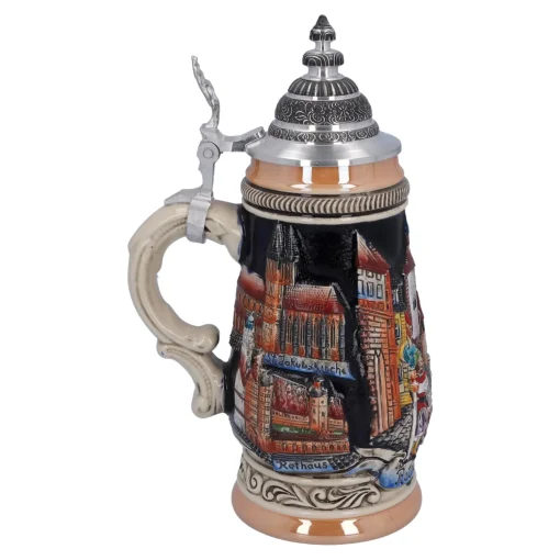 Bierkrug Mit Zinndeckel "Rothenburg", Schwarz, 0,25L