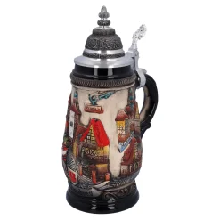 Bierkrug Mit Zinndeckel "Rothenburg", Natur, 0,25 L