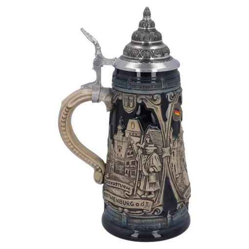 Bierkrug Mit Zinndeckel "Rothenburg Mit Ritter", 0,5L