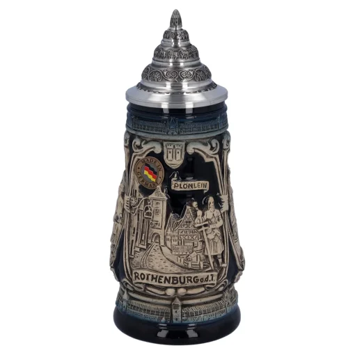 Bierkrug Mit Zinndeckel "Rothenburg Mit Ritter", 0,25L