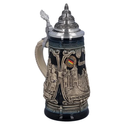Bierkrug Mit Zinndeckel "Rothenburg Mit Ritter", 0,25L