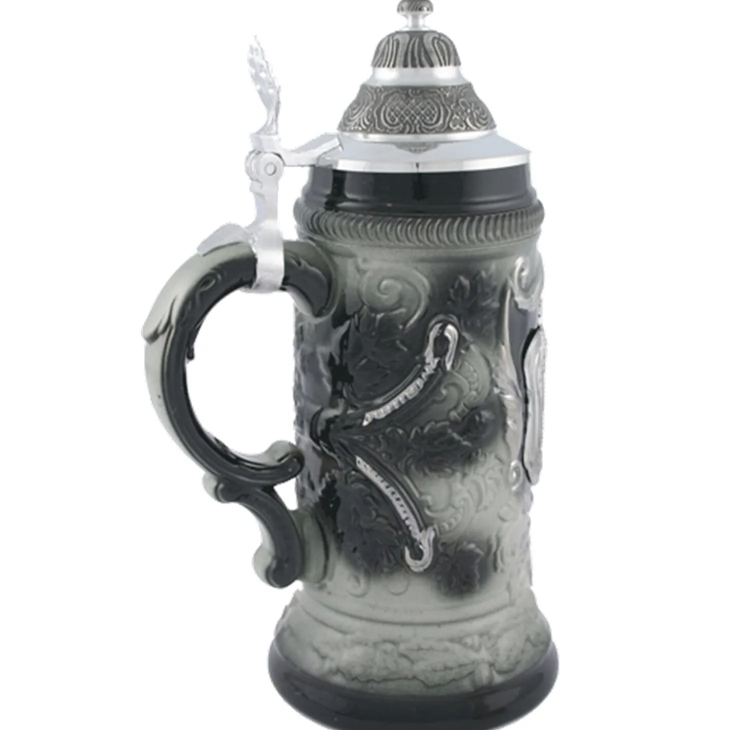 Bierkrug Mit Zinndeckel "Stadtbild Rothenburg", Grau, 0,5L