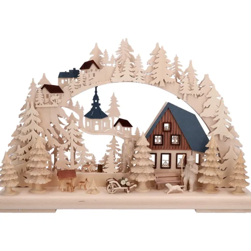 3-D Schwibbögen "Holzfallerhaus", 230V Mit Usb A-Anschluss