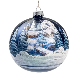 Glaskugel Blau Kirche Im Winter, 12 Cm