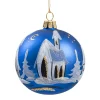 Glaskugel Blau Matt Kirche, 8 Cm