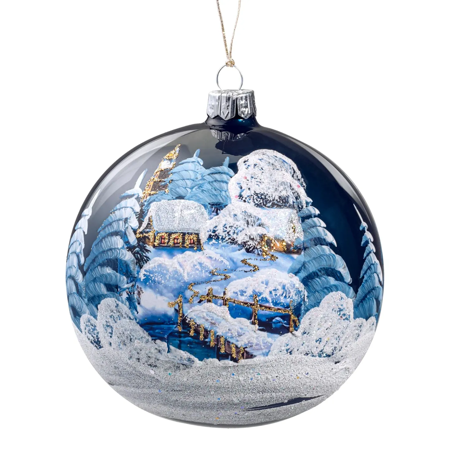 Glaskugel Blau Winterlandschaft, 10 Cm