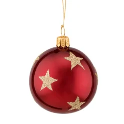 Glaskugel Bordeaux Mit Goldsternen, 6 Cm