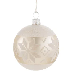 Glaskugel Creme Mit Weisem Muster, 7 Cm