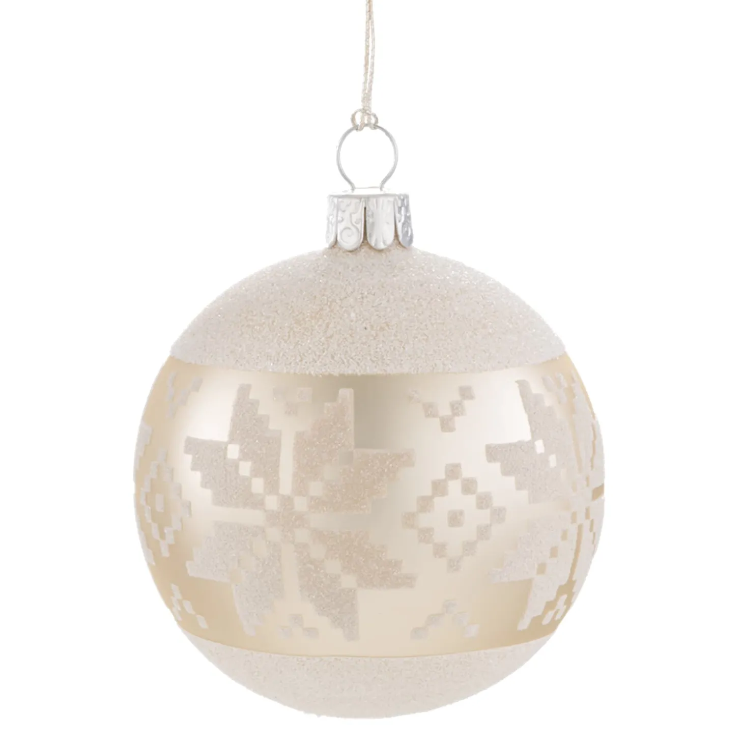 Glaskugel Creme Mit Weisem Muster, 7 Cm