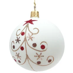 Glaskugel Cremefarben Matt Mit Glitzerbaum, 7 Cm