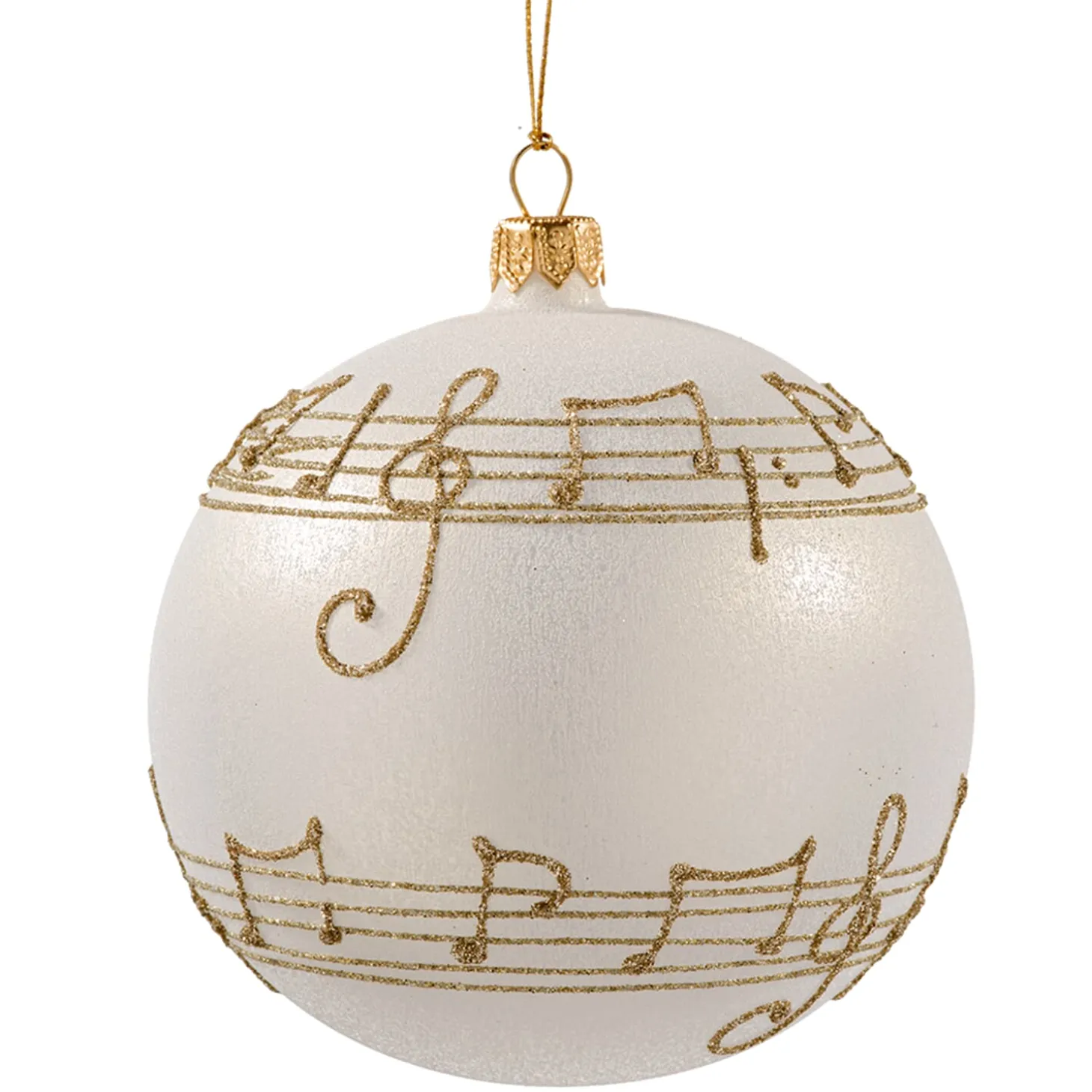 Glaskugel Cremefarben Mit Notenband, 10 Cm