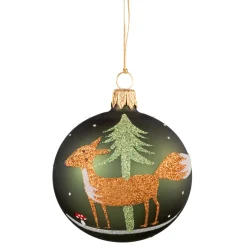 Glaskugel Grun Mit Fuchs, 7 Cm