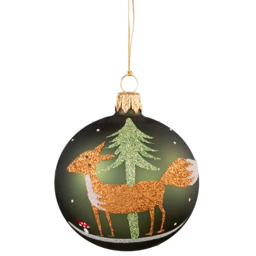 Glaskugel Grun Mit Fuchs, 7 Cm