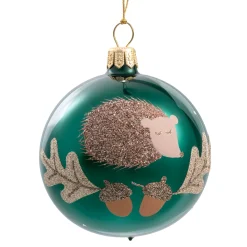 Glaskugel Grun Mit Igel, 7 Cm