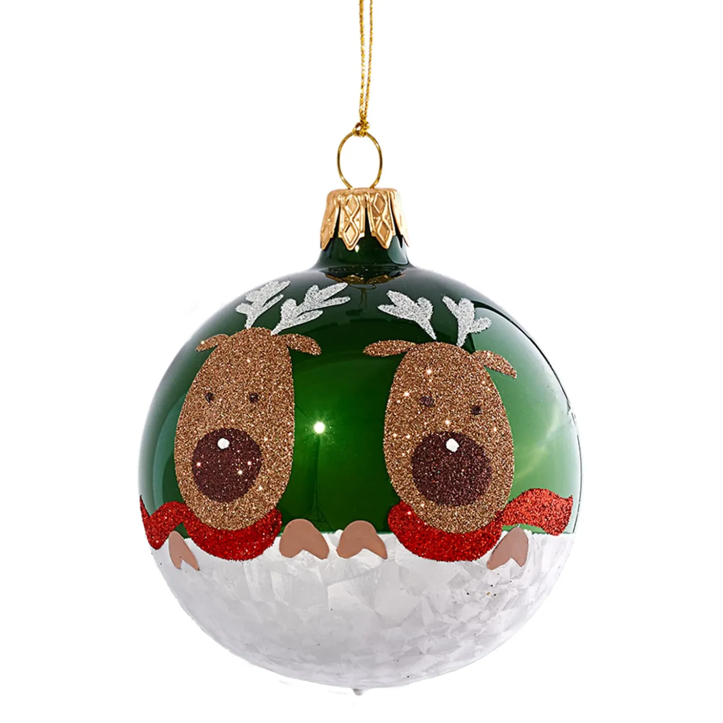 Glaskugel Grun Mit Rentieren, 7 Cm