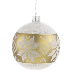 Glaskugel Grun-Gold Mit Weisem Muster, 7 Cm