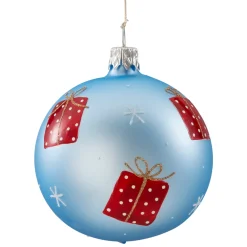 Glaskugel Hellblau Matt Mit Geschenkmotiv, 7 Cm