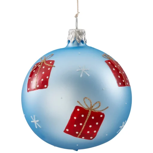 Glaskugel Hellblau Matt Mit Geschenkmotiv, 7 Cm