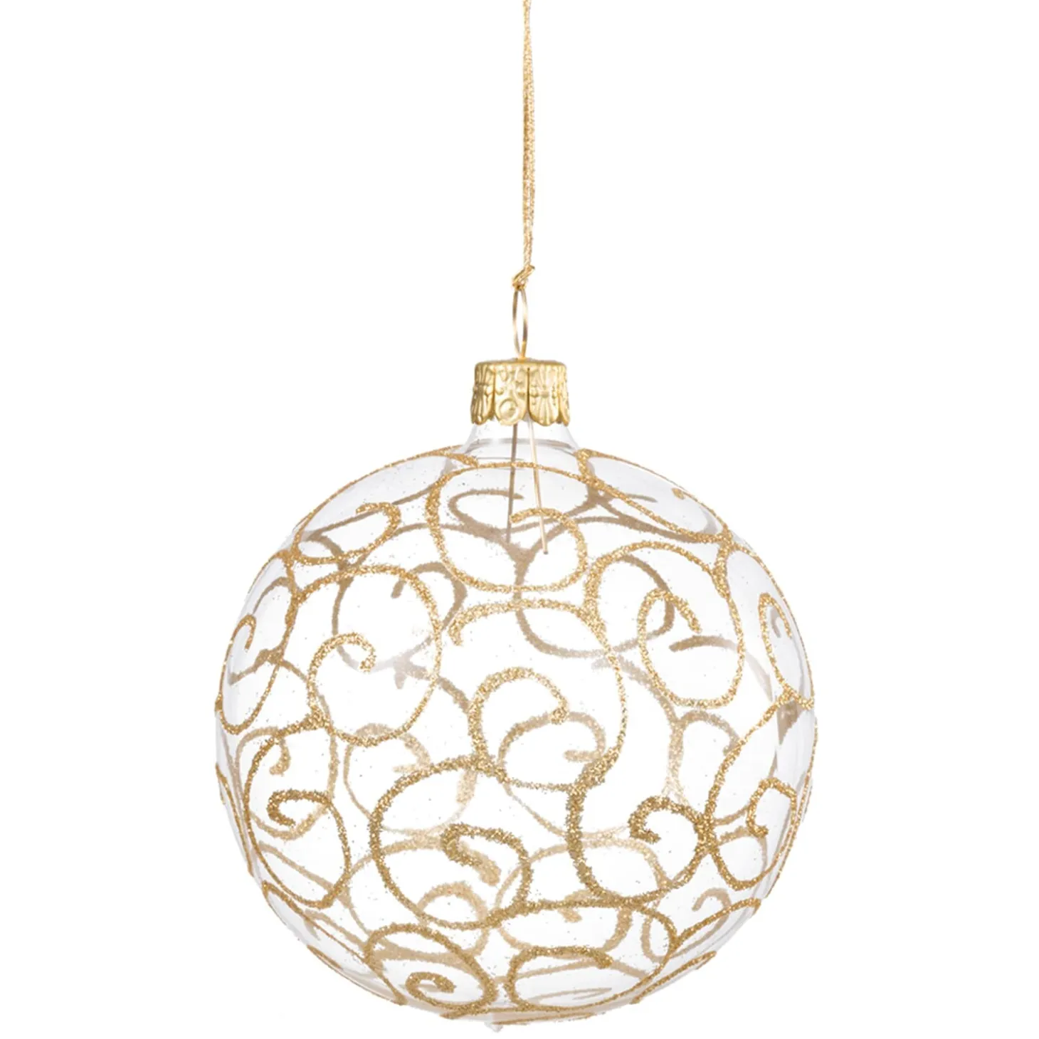 Glaskugel Klar Mit Goldschnorkeln, 6 Cm