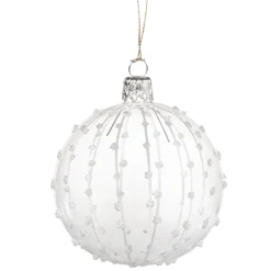 Glaskugel Klar Mit Weisem Glitzerdekor, 7 Cm