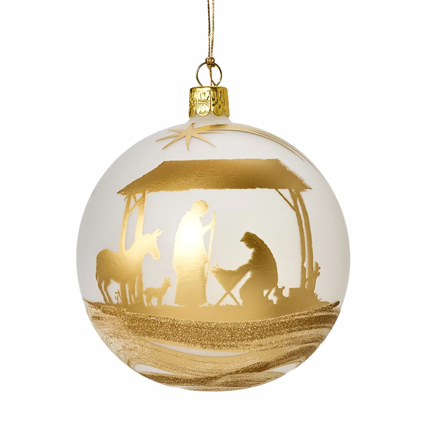 Glaskugel Mattweis Mit Krippenmotiv, 10Cm