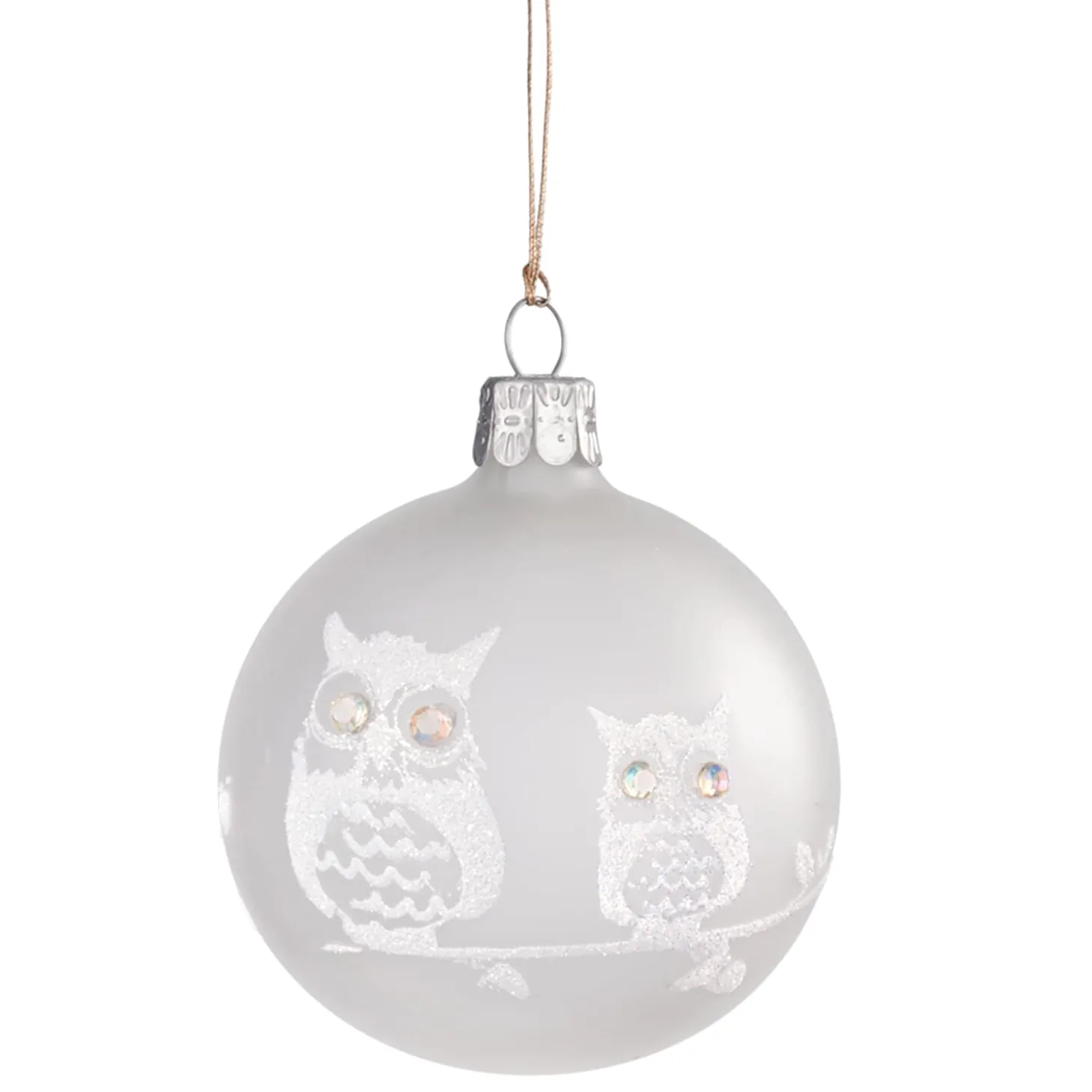 Glaskugel Mattweis Mit Weisen Eulen, 7 Cm