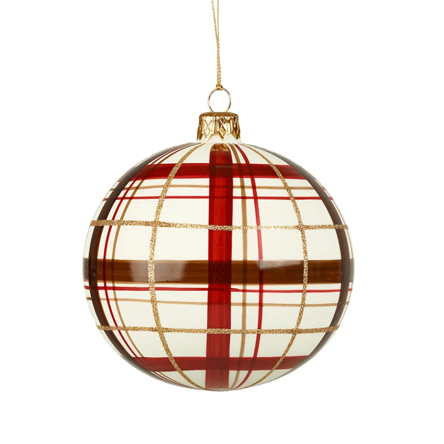 Glaskugel Mit Karomuster Weis Matt, 10Cm
