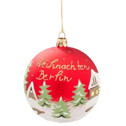 Glaskugel Rot "Weihnachten Berlin", 10 Cm