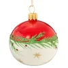 Glaskugel Rot-Weis Mit Zweig Und Sternchen, 6 Cm