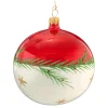 Glaskugel Rot-Weis Mit Zweig Und Sternchen, 10 Cm