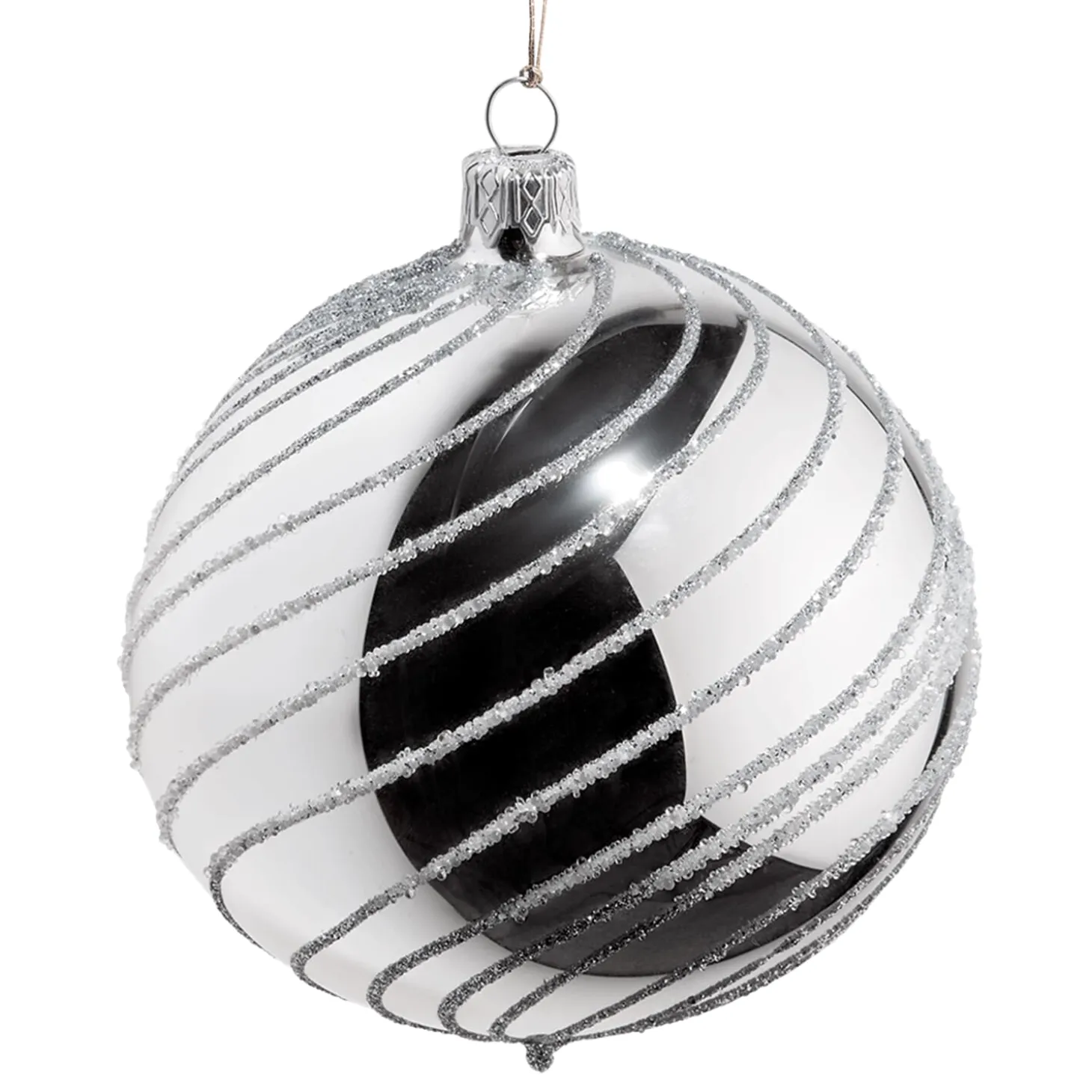 Glaskugel Silber Mit Silber Spiraldekor, 10 Cm