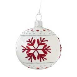 Glaskugel Weis Mit Roten Flocken, 6 Cm