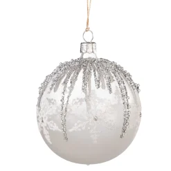 Glaskugel Weis Mit Silbernen Zacken, 8 Cm