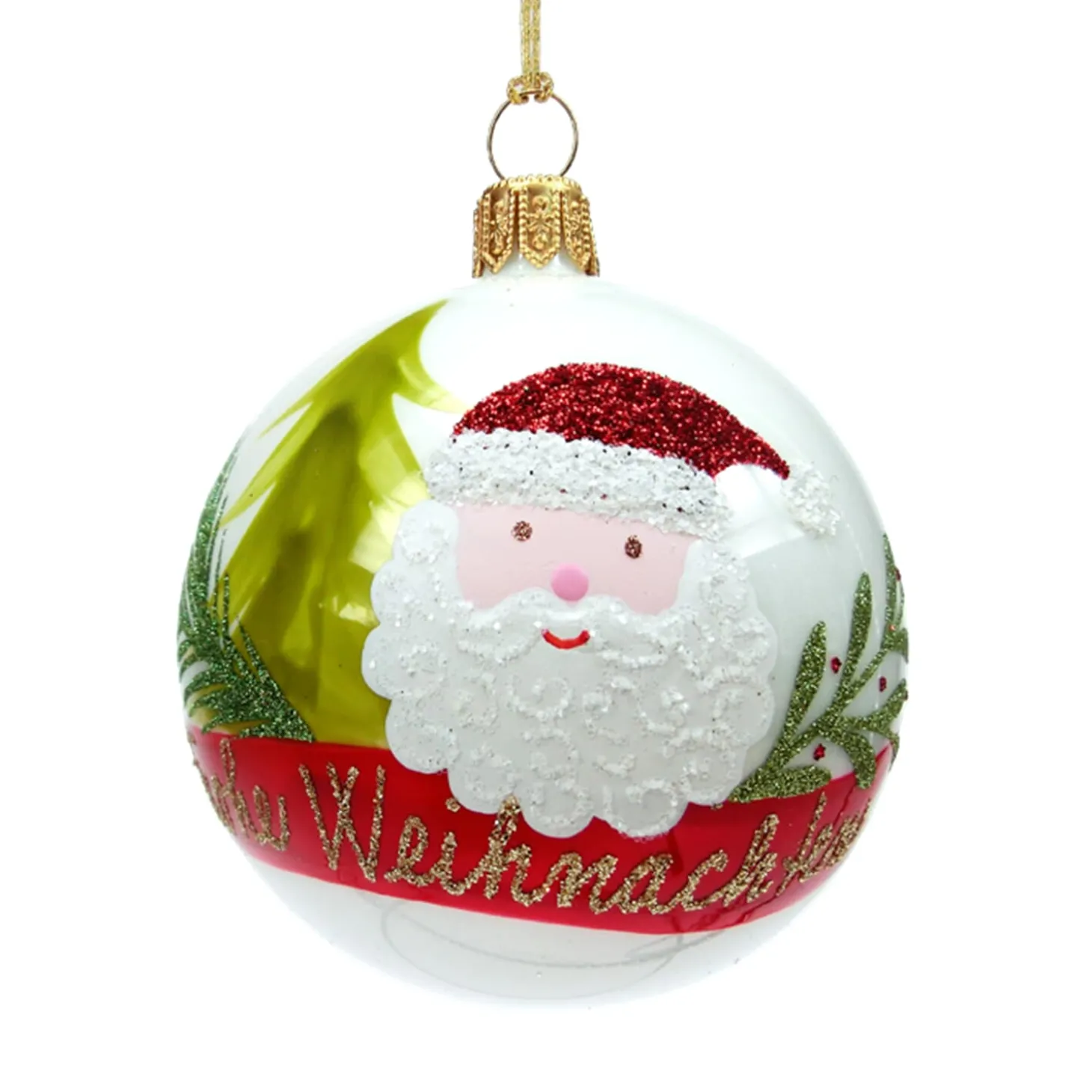 Glaskugel Weis Mit Weihnachtsmann, 7 Cm