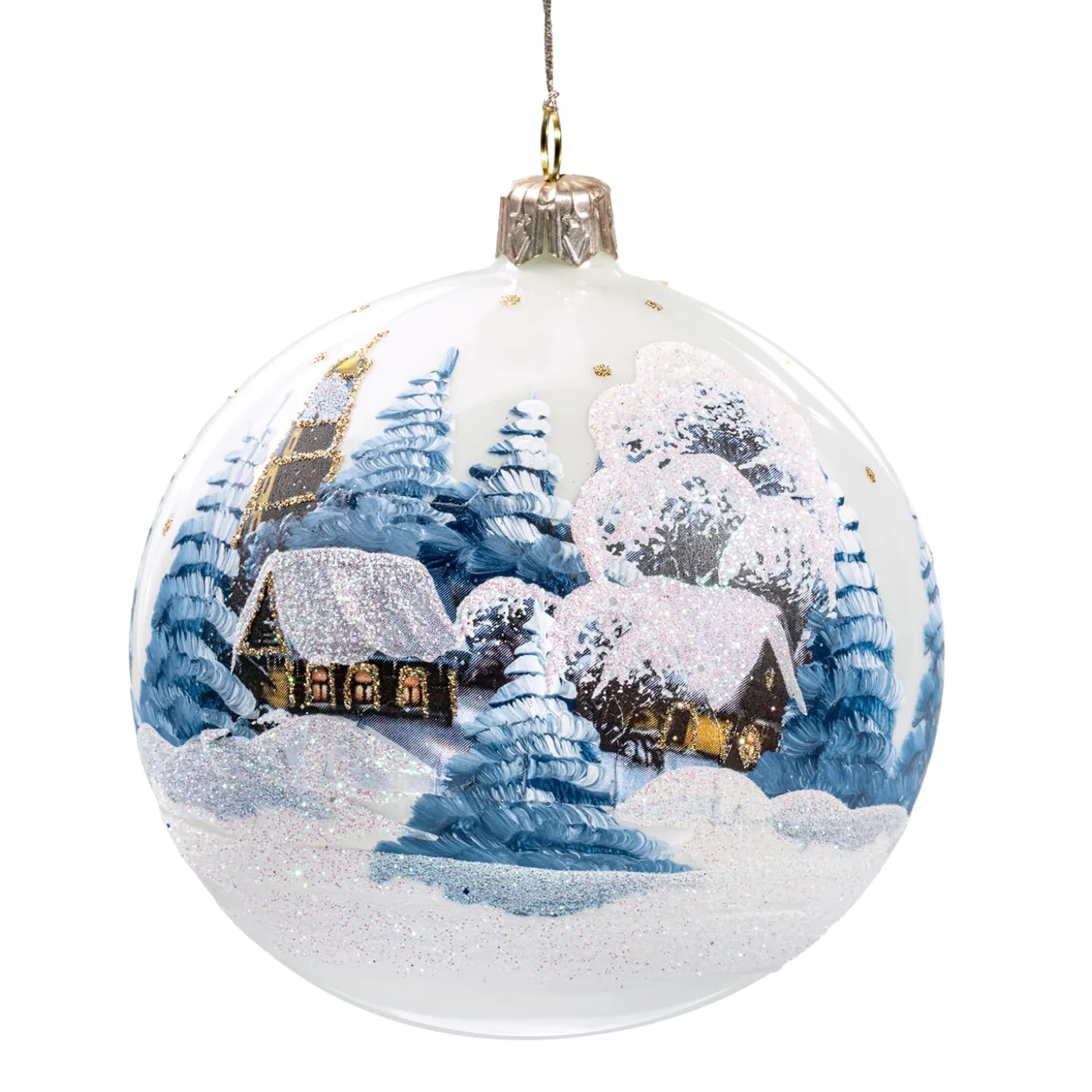 Glaskugel Weis Winterdorf, 10 Cm