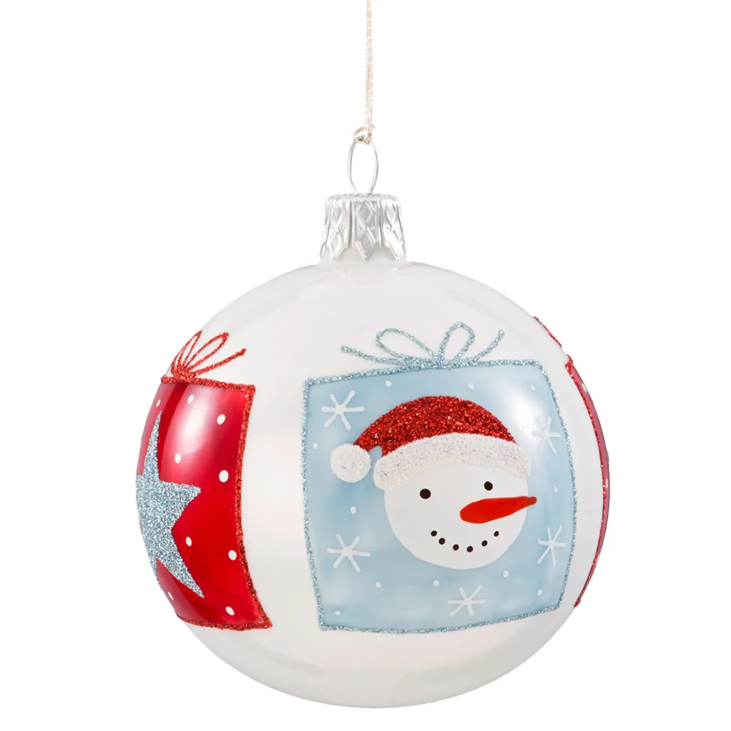 Glaskugel Weis "Winterspas", 7 Cm