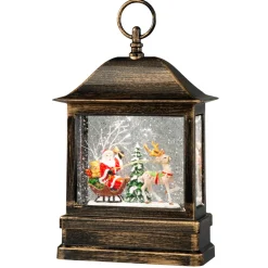 Led Schneelaterne "Weihnachtsmann Im Schlitten", 25Cm