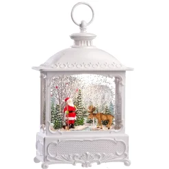 Led Schneelaterne "Weihnachtsmann Mit Elch", 30 Cm
