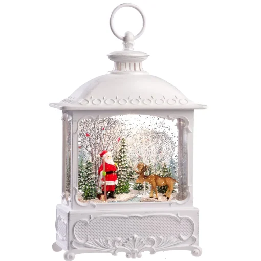 Led Schneelaterne "Weihnachtsmann Mit Elch", 30 Cm
