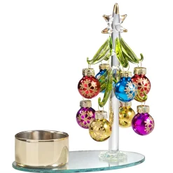 Teelichthalter Glasbaum Mit Bunten Kugeln, Gold