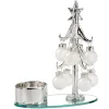 Teelichthalter Glasbaum Mit Weisen Kugeln, Silber