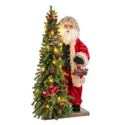 Weihnachtsmann Mit Weihnachtsbaum Und Lokomotive