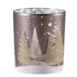 Windlicht "Hirsche Im Wald" Taupe, 10Cm