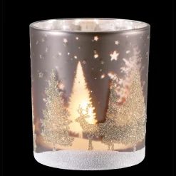 Windlicht "Hirsche Im Wald" Taupe, 10Cm