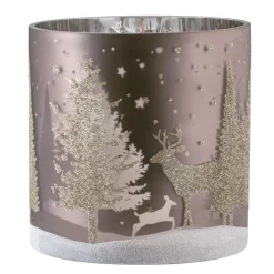 Windlicht "Hirsche Im Wald" Taupe, 15Cm