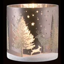 Windlicht "Hirsche Im Wald" Taupe, 15Cm