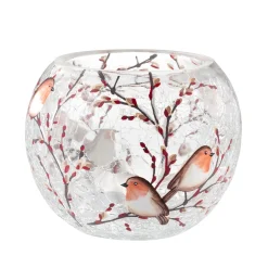 Windlicht "Rotkehlchenfamilie" Oval , 8 Cm